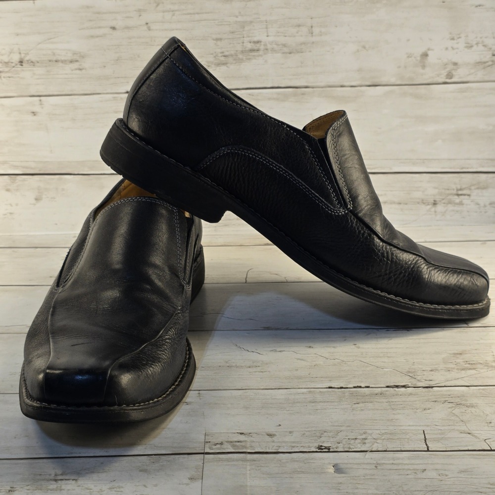 Sandro Moscoloni Mens Black Leather Square Toe Slip On Loafers 10D 17741 Brazil